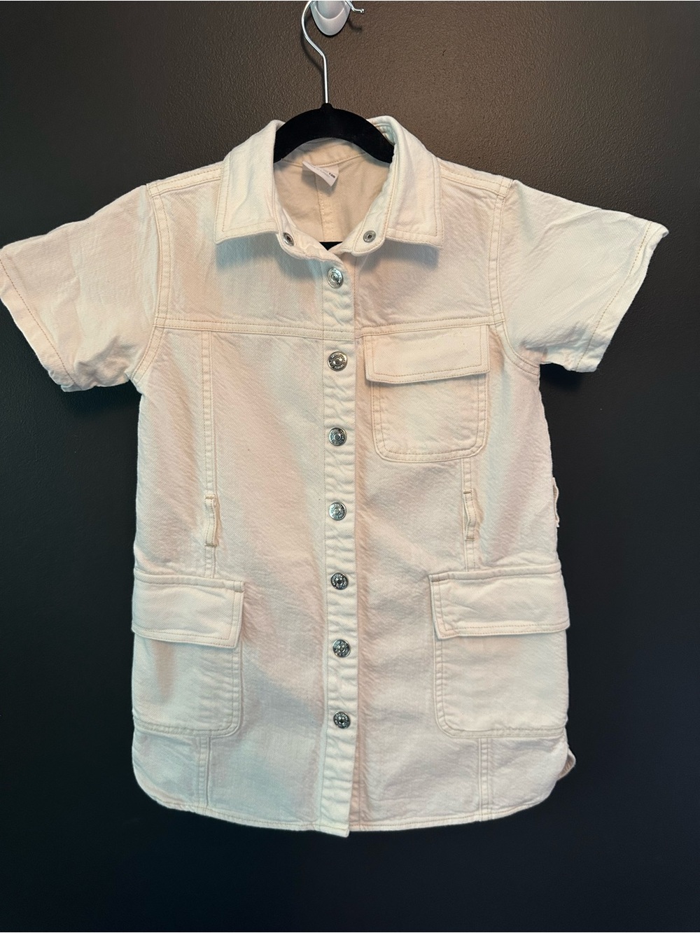 Zara Cream Short-Sleeve Button-Front Utility Dress